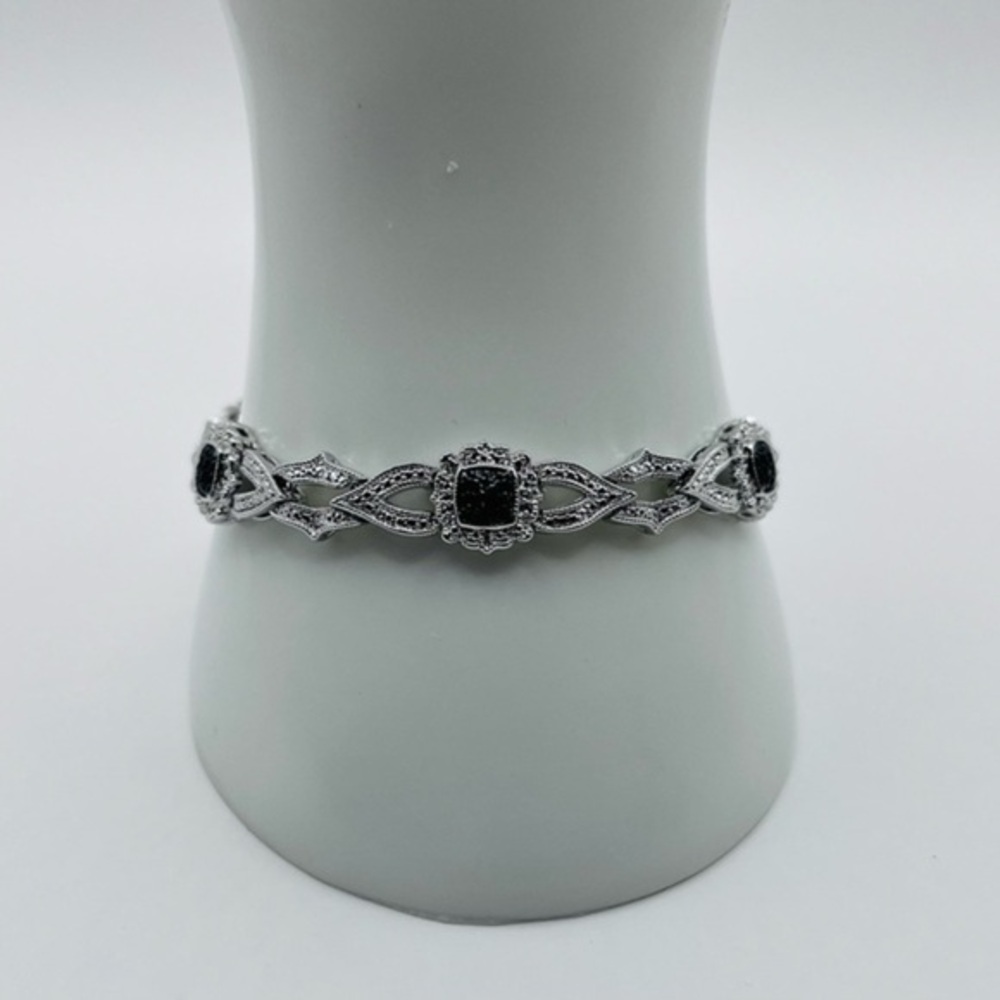 Rhodium Plated Black and White Tennis Bracelet - Picture 1 of 4